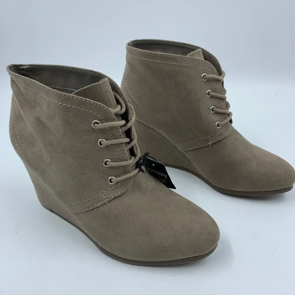 Arizona‎ Jeans Womens 7 Lexie Lace Up Wedge Boots Faux Suede Festival Boho NEW